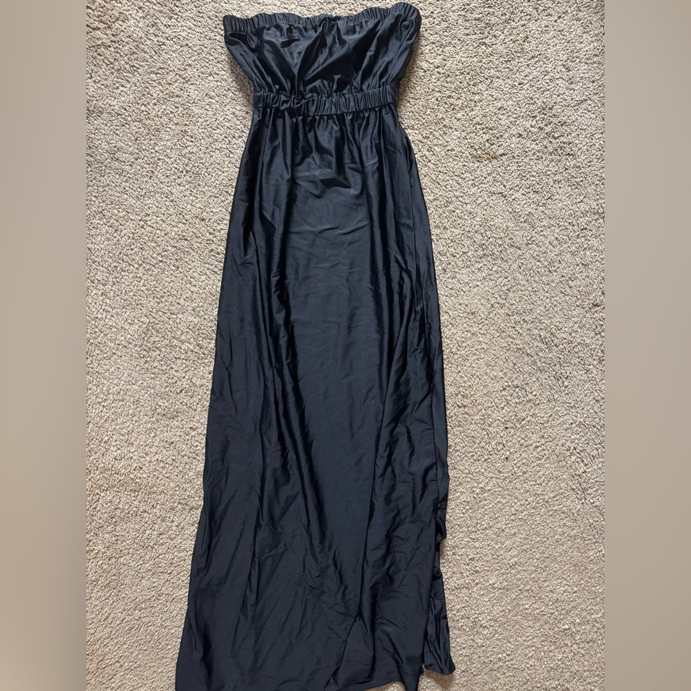 Black Strapless Ruched Maxi